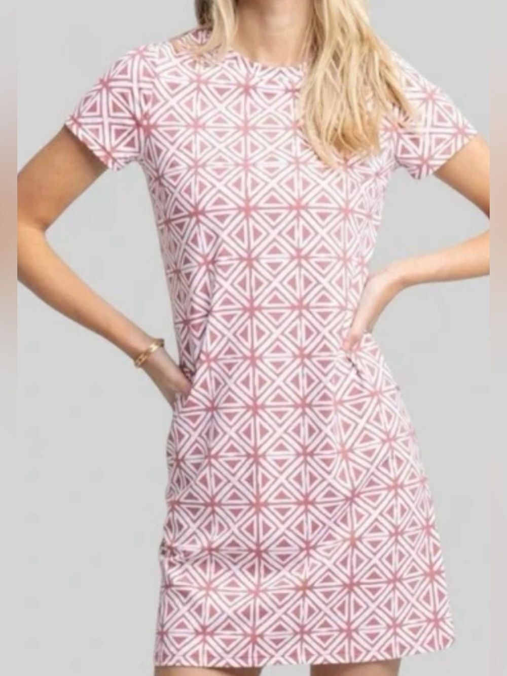 Southern Tide Chanelle Dusty Coral Performance Geometric Print Dress